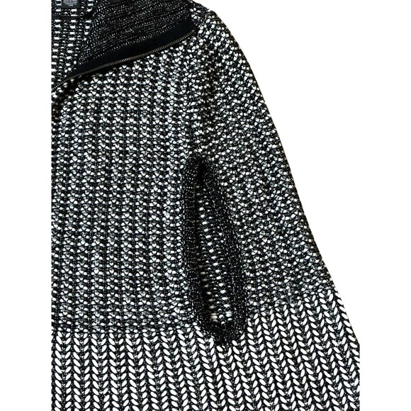 DKNY JEANS XL BLack White silver PONCHO Full Zip Front Chunky Knit Sparkle - Picture 5 of 14